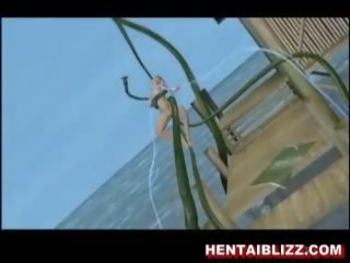 3d animerad hentai strumpet blir körd av enormt tentac