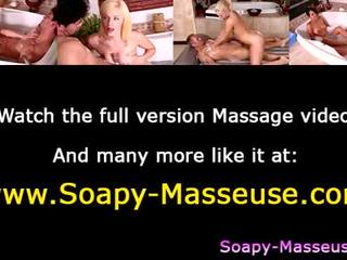 Flirty massage stunner bathes with her client