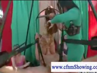 Cfnm girls jerking off juvenile in a swing while he eats puss